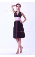 Sleeveless A-line Zipper halter Chocolate Taffeta Ruffles/Sash Natural Floor-length Bridesmaid Dress