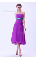 Sleeveless Ruffles/Sash/Bow Strapless Chiffon Zipper Tea-length Natural A-line Regency Bridesmaid Dress