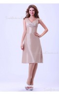 A-line Natural Taffeta Ivory Ruffles Knee-length V-neck Zipper Sleeveless Bridesmaid Dress