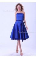 Royal-Blue Zipper Satin Ruffles/Sash A-line Sleeveless Natural Knee-length Strapless Bridesmaid Dress