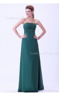 Dark-Green Floor-length Sleeveless Empire Zipper Ruffles/Beading Sheath Chiffon Strapless Bridesmaid Dress