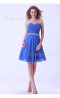 Sweetheart Chiffon Blue A-line Zipper Sleeveless Natural Short-length Ruffles/Beading Bridesmaid Dress