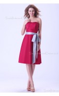 Sweetheart Sleeveless A-line Ruffles/Sash Burgundy Taffeta Zipper Natural Knee-length Bridesmaid Dress