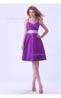 Sleeveless Ruffles/Sash Natural Zipper Knee-length Taffeta A-line Spaghetti-Straps Regency Bridesmaid Dress