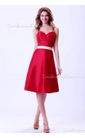 Sweetheart Natural Zipper Red Ruffles/Sash Taffeta A-line Sleeveless Knee-length Bridesmaid Dress