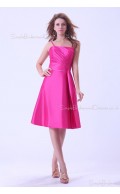 Ruffles/Sash Taffeta A-line Knee-length Natural Spaghetti-Straps Sleeveless Fuchsia Zipper Bridesmaid Dress