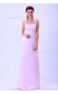 Ruffles/Sash Zipper Sleeveless Halter Satin A-line Natural Floor-length Pink Bridesmaid Dress