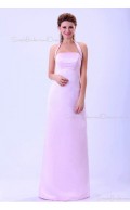 Ruffles/Sash Zipper Sleeveless Halter Satin A-line Natural Floor-length Pink Bridesmaid Dress