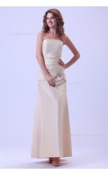 Sleeveless Satin Floor-length Up Ruffles Lace Champagne Strapless Sheath Natural Bridesmaid Dress