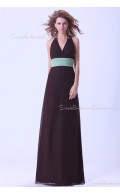 Halter A-line Chiffon Sleeveless Natural Ruffles/Sash Backless Champagne Floor-length Bridesmaid Dress