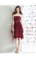 Zipper burgundy Sleeveless burgundy Knee-length Ruched Natural A-line Strapless Chiffon Bridesmaid Dress