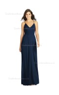 Beautiful Girls Dark Navy Floor Lengh Chiffon A line Bridesmaid Dress SBMD-J-1070