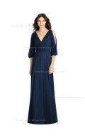 Long dark navy Chiffon Bridesmaid Dresses SBMD-J-1071