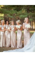 Hot Sale Sparkly Sequin Long Gold / Champagne / Rose Gold Bridesmaid Dress