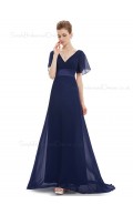 Budget Discount Navy Long Chiffon Bridesmaid Dress