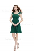 UK Online Girls Dark Geen short chiffon A line Bridesmaid Dress