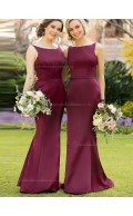 Classic Beautiful Girls Burgundy / Purple Satin Mermaid Long Bridesmaid Dress