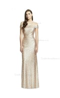 Elegant Girls Rose Gold Mermaid Flooor-length Studio Sequin Naturl Waist Off-the-shoulder Bridesmaid Dress