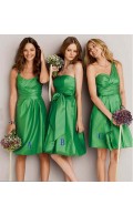 Taffeta Green Bow/Ruffles Empire Strapless Bridesmaid Dress