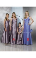 Floor-length Zipper A-line Taffeta V-neck Bridesmaid Dress