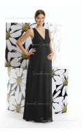 Zipper Natural Chiffon V-neck Black Floor-length A-line Maternity Bridesmaid Dress