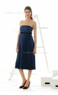 A-line  Sash Chiffon Strapless Knee-length Blue Sleeveless Zipper Empire Maternity Bridesmaid Dresses  