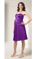 A-line Draped , Ruffles Satin Spaghetti straps Knee-length Purple Sleeveless Zipper Drop Maternity Bridesmaid Dresses