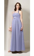 A-line  Draped , Ruffles Chiffon Spaghetti straps Tea-length Blue Sleeveless Zipper Natural Maternity Bridesmaid Dresses