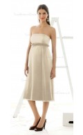 A-line  Draped , Ruffles Chiffon Strapless Tea-length White Sleeveless Zipper Natural Maternity Bridesmaid Dresses