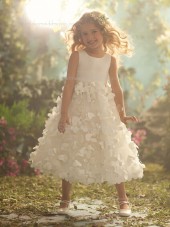 Tea-length Made Champagne Flower Sleeveless Organza Scoop A-line Hand Flower Girl Dress