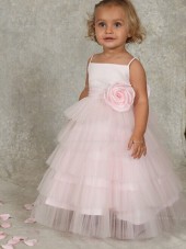 Organza Flower / Tiered A-line Sleeveless Made Bateau Pearl Floor-length Hand Flower Girl Dress