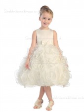 Organza Champagne Bowknot / Hand Knee-length Sleeveless Scoop Flower A-line Made Flower Girl Dress