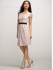 Knee-length A-line Bateau Backless Pink Natural Sleeveless Sash/Applique Lace Bridesmaid Dress