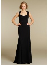 Chiffon Black Column Sheath Sleeveless Natural Backless Floor-length Bateau Lace Bridesmaid Dress