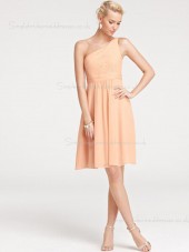 Orange One Shoulder Chiffon Zipper Side Sleeveless Empire Draped Knee-length A-line Bridesmaid Dress