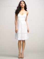 A-line Sleeveless White Zipper Knee-length Empire Lace Sweetheart Applique Bridesmaid Dress