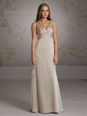 Empire V-neck A-line Zipper Sleeveless Chiffon Floor-length Champagne Ruffles Bridesmaid Dress