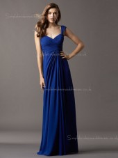 Empire Chiffon Royal Blue Column Sheath Draped Sleeveless Floor-length V-neck Zipper Bridesmaid Dress