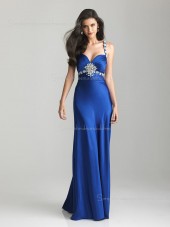 Column Sheath Zipper Satin Empire Floor-length Royal Blue Sweetheart Beading Sleeveless Bridesmaid Dress