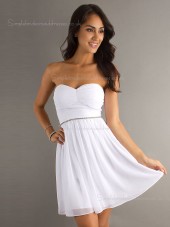 Dropped Sweetheart Chiffon Sleeveless A-line Beading/Ruffles Zipper Mini White Bridesmaid Dress