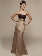 Column Sheath Sleeveless Bateau Empire Chocolate Satin Floor-length Ruffles Zipper Bridesmaid Dress