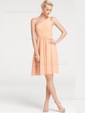 Shoulder Knee-length A-line Sleeveless Zipper Empire Chiffon One Shoulder Ruffles Orange Bridesmaid Dress