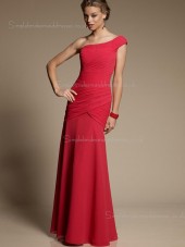 Sleeveless Zipper One Shoulder Dropped Red Draped Column Sheath Chiffon Floor-length Bridesmaid Dress