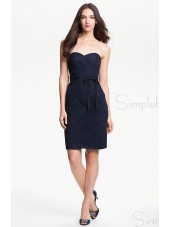 Zipper Ruched/Bow Knee-length A-line Sweetheart Dark Navy Sleeveless Natural Bridesmaid Dress