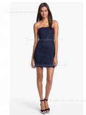 Zipper Dark Navy Sleeveless Column Sheath Natural Lace Mini Applique Bateau Bridesmaid Dress