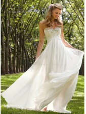 Sweetheart Ivory Beading / Ruffles A-line Sweep Sleeveless Chiffon Wedding Dress