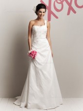 Sweep Sleeveless One Applique / Beading Ivory Shoulder A-line Taffeta Wedding Dress