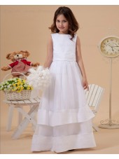 A line Sleeveless Organza/Satin Scoop Ivory Floor length Zipper Sash/Bow Flower Girl Dress