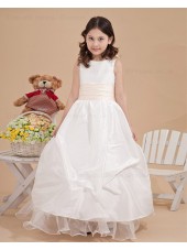 Applique White Ball Gown Taffeta Bateau Zipper Ankle Length Sleeveless Flower Girl Dress