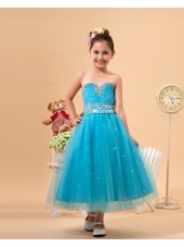 Satin/Organza Beading Ankle Length Sweetheart Hunter Zipper A line Sleeveless Flower Girl Dress